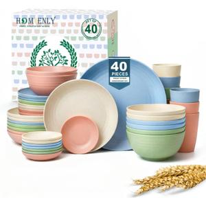Plates and Bowls Sets 40 Pcs Unbreakable Dinnerware Set Dish Sets