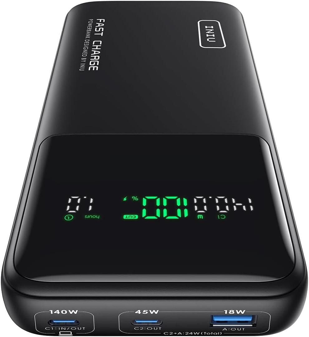 INIU 140W Power Bank, 27000mAh High Capacity Laptop Portable Charger, USB C Tablet Powerbank, Smart Digital Display Phone Charge for iPhone 17 16, Samsung, iPad, MacBook, Camping, Outdoor, Travel etc