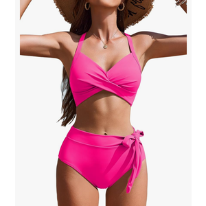 AI'MAGE Womens High Waisted Bikini Sets Tummy Control Swimsuits Two Piece Swim Suits 2025 Crisscross Tie Back Bathing Suits, Size L