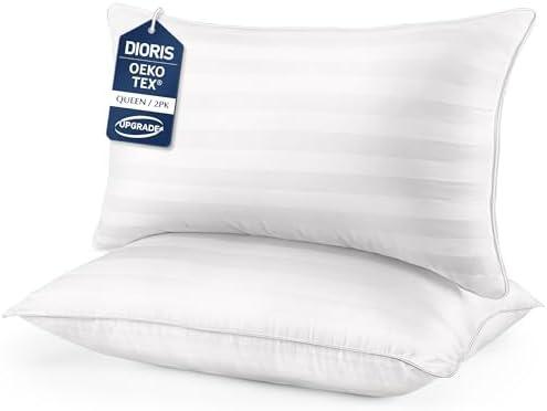 DIORIS Pillows Queen Size Set of 2 - Luxury Hotel Bed Pillows for Sleeping, Supportive Side Sleeper Pillow for Neck and Shoulder Pain Relief, Down Alternative Fill for Back, Stomach Sleepers 29"x16"