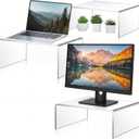 RattanView 3 Pcs Extra Large 16, 15, 14 Inch Acrylic Display Risers Clear Acrylic Shelf Riser Display Stands 8 mm 5 mm Thick Rectangular for Monitors Large Scale Figurines Trophy Commercial Use