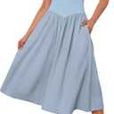 Livtany Women Off Shoulder Midi Dress Strapless Sleeveless Drop-Waist A Line Tube Dress Trendy Summer Swing Patchwork Dress (Blue) M/L