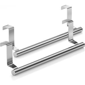 Stainless Steel Over Door Towel Rack Bar Holders for Universal Fit on Over Cabinet Cupboard Doors 2 Pack (Sliver)