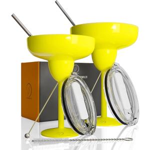 Vacuum Sealed Margarita Glass with Lid Break-Resistant Stainless Steel Margarita Tumbler for Cocktails & Cold Drinks | Perfect for Mother's Day Gifting (Lemon Yellow, Pack of 2)
