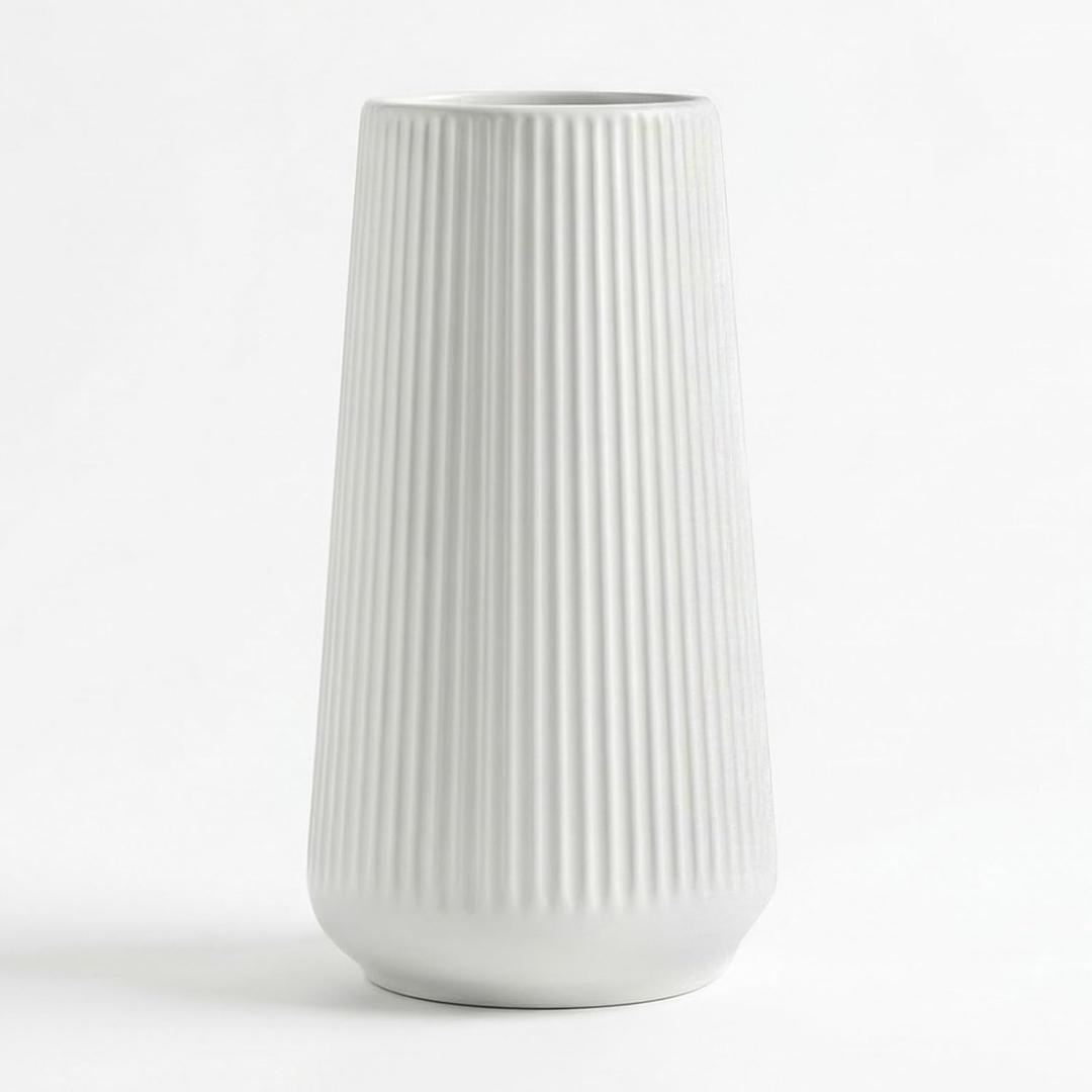 White Ceramic Vase, 8 Inch Flower Vases for Pampas Grass and Dried Flowers, Modern Vase for Living Room Table, Kitchen Shelf, Wedding Centerpiece Decor