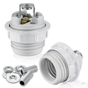 Lamp Socket with Metal Shade Ring, UL Listed Medium Base E26 Light Bulb Socket, Standard Screw-in Bulb Lamp Holder for Halogen LED Bulb (2)