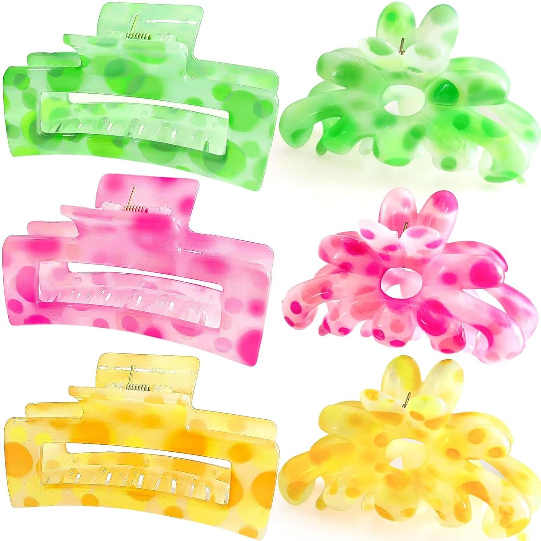 ISCRM Flower Hair Claw Clips for Women Girls,Cute Big Claw Clips for Thick/Thin Hair Claws,Plumeria Hibiscus Hawaiian Flower Hair Clips for Hair,Summer Beach Hair Accessories Gifts (neon)
