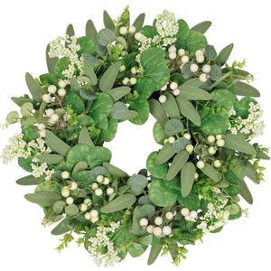 Vlorart 20 Inch Artificial Spring Summer Christmas Greenery Wreaths for Front Door Green Eucalyptus Leaf Wreath Decor Boxwood with Big Berries for Farmhouse Outside