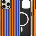 Magnetic for iPhone 15 Pro Max Case Cute Dopamine Stripes Phone Case, Shockproof Slim TPU and Hard PC Protective Phone Cover Compatible with MagSafe Designed for Women Girls, Coral Orange&Blue