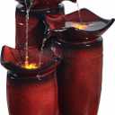 Teamson Home 3 Tiered Floor Water Glazed Pots Fountain with LED Lights and Pump for Outdoor Patio Garden Backyard Decking Dcor, 20 inch Height, Gradient Red