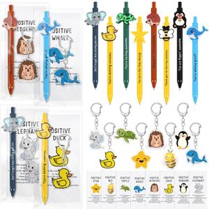 Landical 16 Sets Employee Appreciation Gifts Bulk,Back to School Gifts Positive Pens with Inspirational Keychain and Pun Cards Thank You Gift for Coworker Office Staff Team Student (Smart Animal)