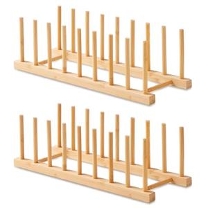 NOVAYEAH 2 Pack Bamboo Wooden Dish Rack-Plate Pot Lid Cutting Board Organizer Holder Rack for Cabinet-Kitchen Cabinet Organizer for Dish, Pots, Lids, Bowls, Bottles, Books, and Puzzle