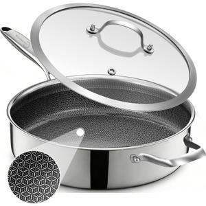 LOLYKITCH 12 Inch Deep Frying Pan with Lid, Nonstick 5QT Tri-Ply Stainless Steel Saut Pan with Ceramic Coating, PFOA & PFOS Free, Induction Cooking Skillet, Dishwasher and Oven Safe