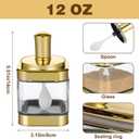 2 PCS Glass Condiment Containers Gold Spice Jars with Lids and Spoons Seasoning Pot Set Salt Box Sugar Dispenser for Kitchen Dining Room Counter Flour Sugar