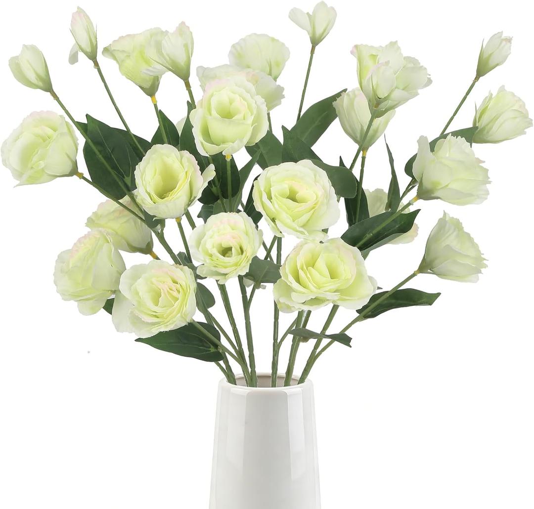 6PCS Green Eustoma Lisianthus Artificial Flowers Faux Silk Flowers 26.8" Fake Flowers for DIY Wedding Bouquet Centerpiece Table Home Party Decor(Green)