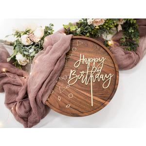 LS Designs Happy Birthday Cake Topper - Gold Acrylic, 7 3/4" x 6 1/2" - 1 Count