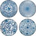 Foraineam Set of 4 Blue and White Porcelain Serving Plates Floral Dinner Shallow Plates Appetizer Salad Dessert Snack Plate Set