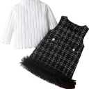 2PCS Baby Girl Mock Neck Long Sleeve Knitted Shirt + Zipper Sleeveless Ruffles Lace Tweed Straight Dress Sets (4-5T, Black)