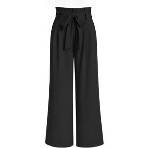 LILLUSORY Wide Leg Dress Pants Women's Paperbag High Waisted Business Casual Trousers with Removable Belt (Black, L)