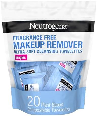 Neutrogena Fragrance-Free Makeup Remover Cleansing Towelette Singles, Individually-Wrapped Daily Face Wipes to Remove Dirt, Oil, Makeup & Waterproof Mascara for Travel & On-the-Go, 20 ct (Pack of 6)