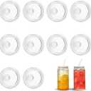 10 Pack Clear Acrylic Lids for 16 oz / 20 oz Glass Cups, Replacement Can Straw Lids for Mason Jar, Spill Proof Reusable Plastic Cover Bamboo Lid for Glass Cups Beer Soda Can Coffee Tumbler Cup