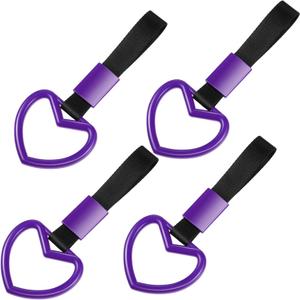 BBTO 4 Pieces Ring Heart Shaped Car Hand Strap Decorative Warning Loops Rear Bumper Warning Ring Heart Hanging Accessories for Car Interior Exterior Decoration (Purple, Black)