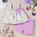Infant Baby Girl Clothe Toddler Outfit Tank Tops Ruffle Sleeveless Shirt Linen Shorts Cute Two Piece Outfit Summer (18-24 Months, Purple)
