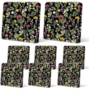 pickyNproud 8Pcs Patio Cushion Covers Stretch Outdoor Couch Cushions Slipcovers Replacement Washable Furniture Protector with Elastic Bottom Sofa Chair Seat Cover, Black Flower