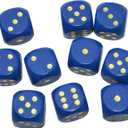 Set of 10 16MM Six Sided D6 Round Wooden Dice Set (Blue)