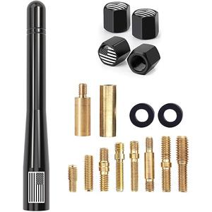 American Flag Car Truck Short Antenna 7“ with Tire Valve Caps for GMC Sierra Dodge Ram Chevy Silverado 1500 2500 3500 Avalanche Ford F150 F250 F350 Super Duty Raptor Bronco, Car Accessories (Black)
