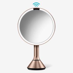simplehuman Sensor Mirror, Lighted Makeup Mirror with Magnification (5X), 8" Round Magnifying Vanity Mirror with Lights, Cordless, Rose Gold Stainless Steel