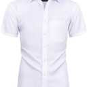 Alimens & Gentle Mens Short Sleeve Dress Shirts Wrinkle Free Solid Casual Button Down Shirts with Pocket (Medium, White)