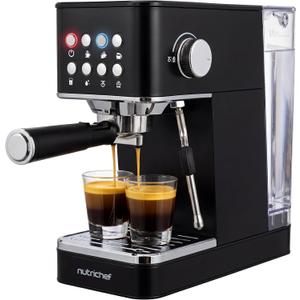 NutriChef 20-Bar Espresso Maker With Milk Frother | Removable 1.8 Quart Water Tank | Coffee Maker for Brewing Espresso, Cappuccino, Latte, Americano & Cold Brew Coffees | Black