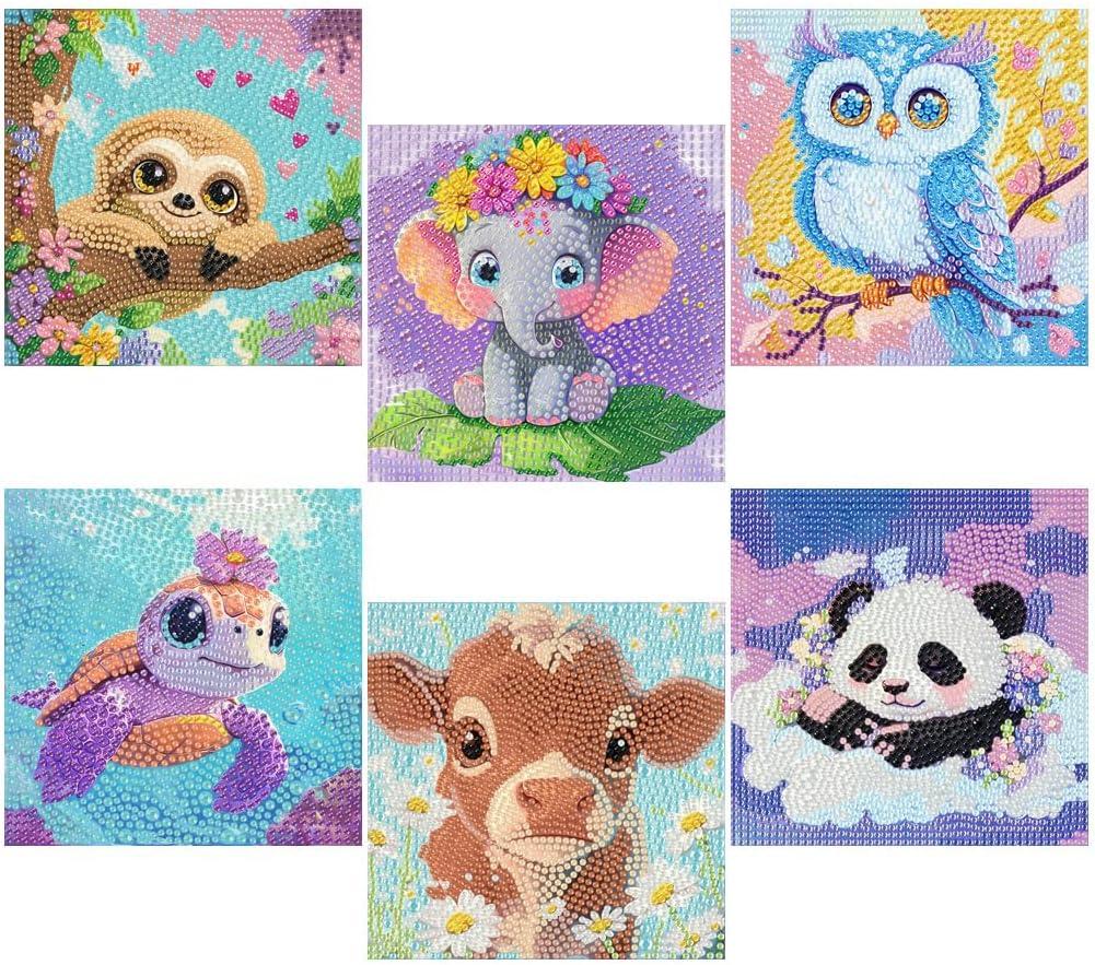 6 Pack 5D Diamond Painting Kits for Kids Beginners,Full Drill Cute Animals Diamond Art Kits,Diamond Art Arts and Crafts for Kids Ages 4-8-12,Home Wall Decor 6x6 Inch