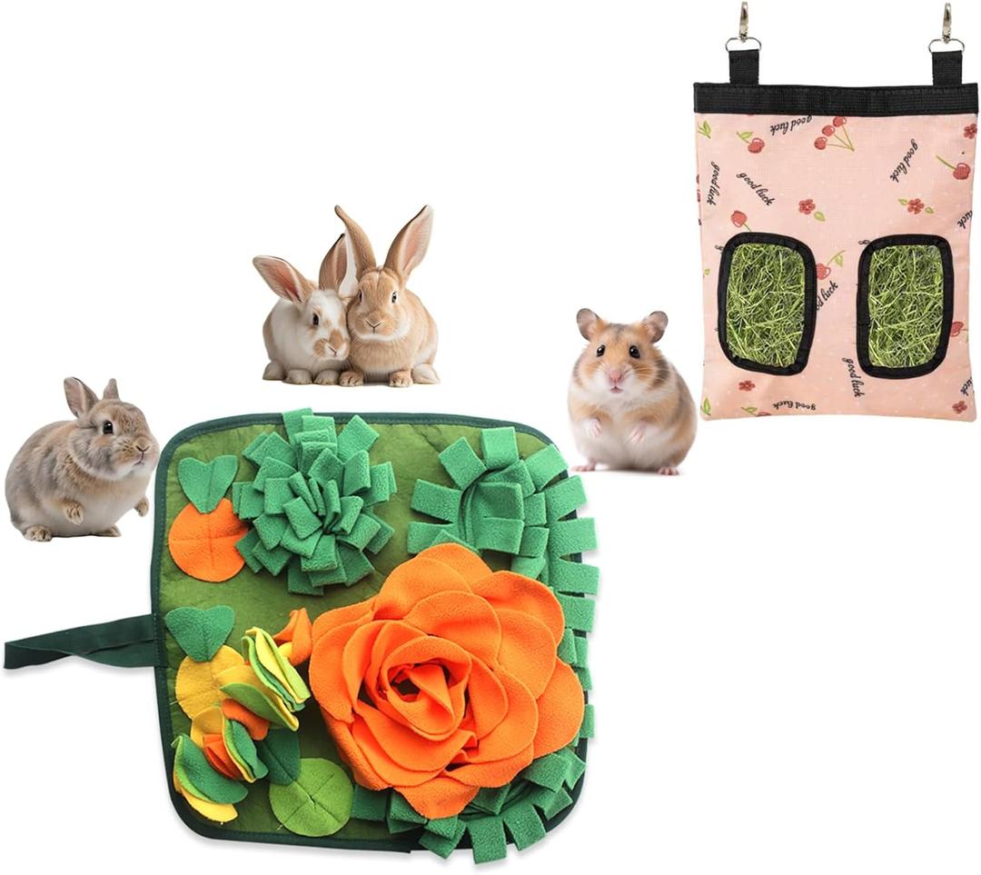 Rabbit Foraging Mat Bunny Snuffle Mat for Small Animals Interactive Puzzle Toy Feed Mat for Rabbits Bunnies Guinea Pigs Hamsters Puppies Chinchillas 17.7 Inches Suit