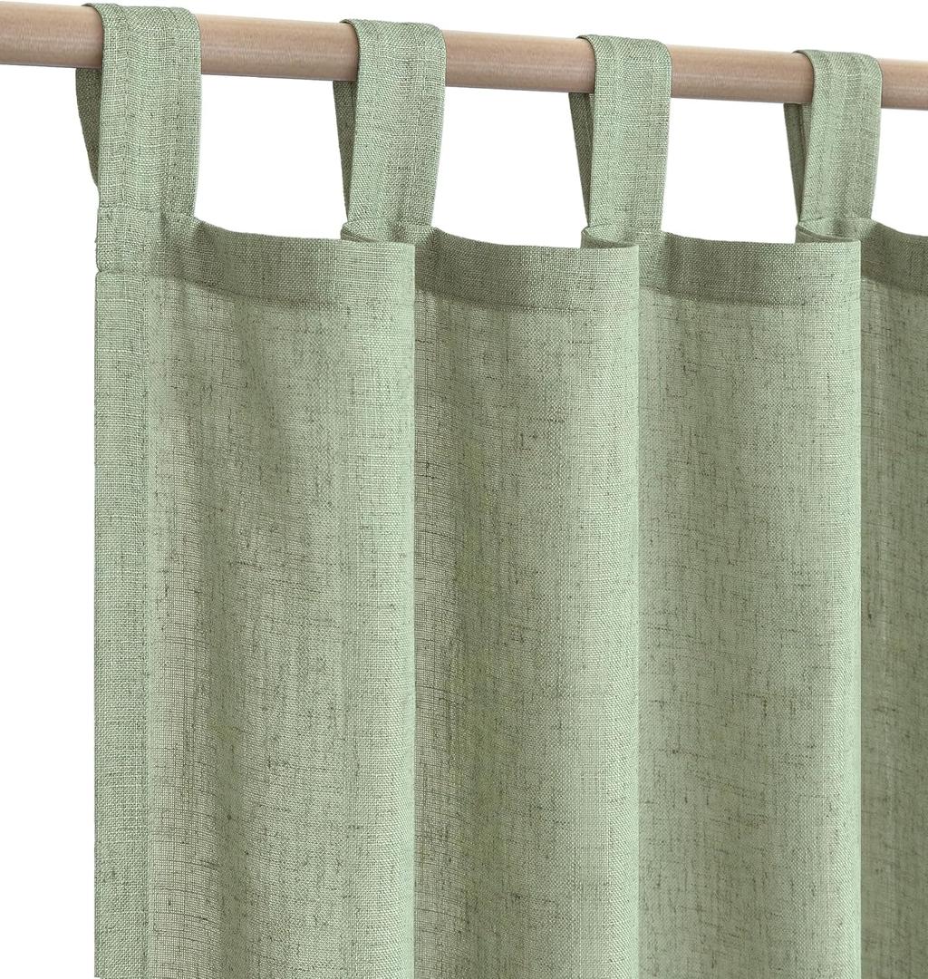 KOUFALL Sage Green Patio Door Curtains for Sliding Glass Doors,2 Panels Linen Sheer Cottage core Long Curtains for Dining Room Living Room Bedroom Windows,96 Inch Length, Set of 2 Pack