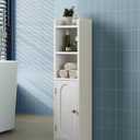 Small Bathroom Storage Cabinet, Narrow Slim Storage Cabinet with Doors and Adjustable Shelves,Freestanding Floor Corner Toilet Paper Organizer for Small Space,White