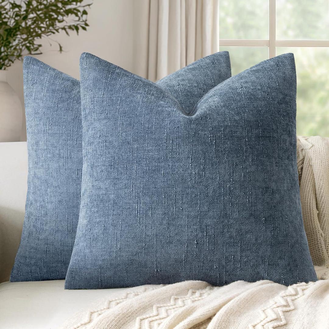 Woaboy Set of 2 Textured Throw Pillow Covers Decorative Soft Accent Square Chenille Pillowcases Neutral Farmhouse Cushions Modern Home Decor for Couch Sofa Bedroom Living Room 18x18 Inch,Blue Gray