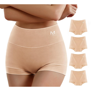MEIYATING Boy Shorts Underwear for Women High Waisted Cotton Panties Stretch Briefs 4 Pack (Medium)