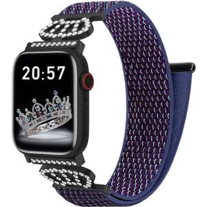 3 x Braided Stretchy Bands with Magnetic Clasp for Apple Watch Band 40mm 38mm 41mm 42mm 44mm 45mm 46mm 49mm, Bling Crown Designer Soft Nylon Sport Solo Loop for iWatch Series 10 9 8 7 6 5 4 3 Ultra 2 1 SE (HH-Set blue)