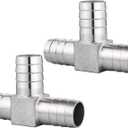 304 Stainless Steel 1-1/4" x 1-1/4" x 1-1/4" Hose Barb Fittings, T Shape 3 Way Barb for Fuel/Gas/AIR/Lquid Ect Splitter (2 Packs)