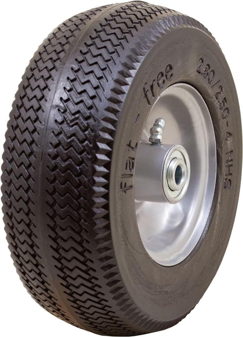 Marathon 00090 Flat-Free 2.80/2.50-4 Tire and Wheel Assembly, 3 Centered Hub, 3/4 Ball Bearings, Replacement Tire for Casters, Utility Carts and Other Equipment, Easy Install Assembly