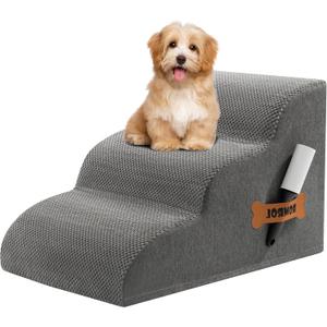 Romrol Dog Stairs Ramp for Beds Couches, Extra Wide Pet Steps with Durable Non-Slip Waterproof Fabric Cover, Dog Slope Stairs for Small Dogs and Cats or Pets Friendly, 3-Tiers, 13 Inch, Grey
