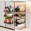 7 Pack Magnetic Spice Storage Rack Organizer for Refrigerator and Oven, Black Fridge Organizers and Storage, Paper towel holder, Punch and no-punch dual purpose