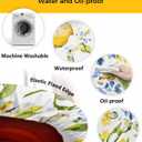 Summer Lemon Round Fitted Tablecloth Farm Fruit Blue Flower Green Leaf Botanical Elastic Table Cloth Waterproof Oil Proof Table Cover Fits 45"-54" Round Tables for Party Picnic Dinner Decor