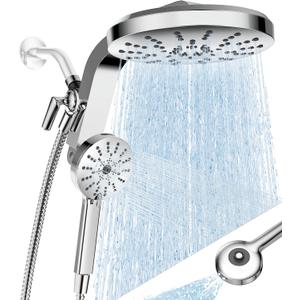High Pressure Rain Showerhead Combo, 2026 Magnetic Shower Head Set with Detachable 8-Mode Handheld Shower Spray, Adjustable Angle Dual Showerhead System with Built-in Magnetic Docking and Power Jets (Chrome)