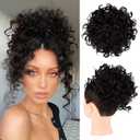 HOOJIH Messy Hair Bun Hair Piece Elastic Drawstring Loose Wave Large Curly Bun Short Synthetic Ponytail Extension for Women Daily Use - Black Brown