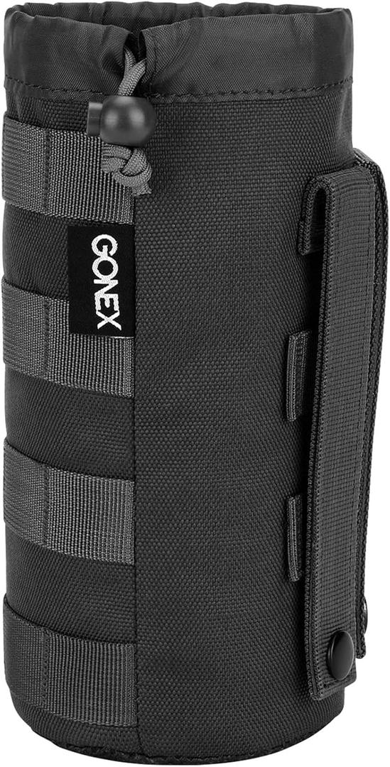 Gonex Tactical MOLLE Water Bottle Pouch, Drawstring Open Top & Mesh Bottom Travel Water Bottle Bag Hydration Carrier (Black)
