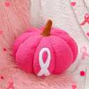 Jetec 12 Inches Pink Pumpkin Pillows Breast Cancer Awareness Decorations Pumpkin Shaped Pillow with Pink Ribbon Pattern for Fall Halloween Home Decor