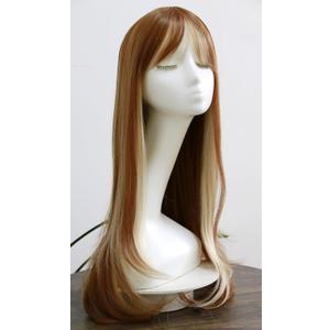 Ginger Brown Blonde Highlights Mixed Fringe Wig With Bangs Heat Resistant Synthetic Wig Loose Wavy Body Wave Wigs Girls Fashion Costume Wig